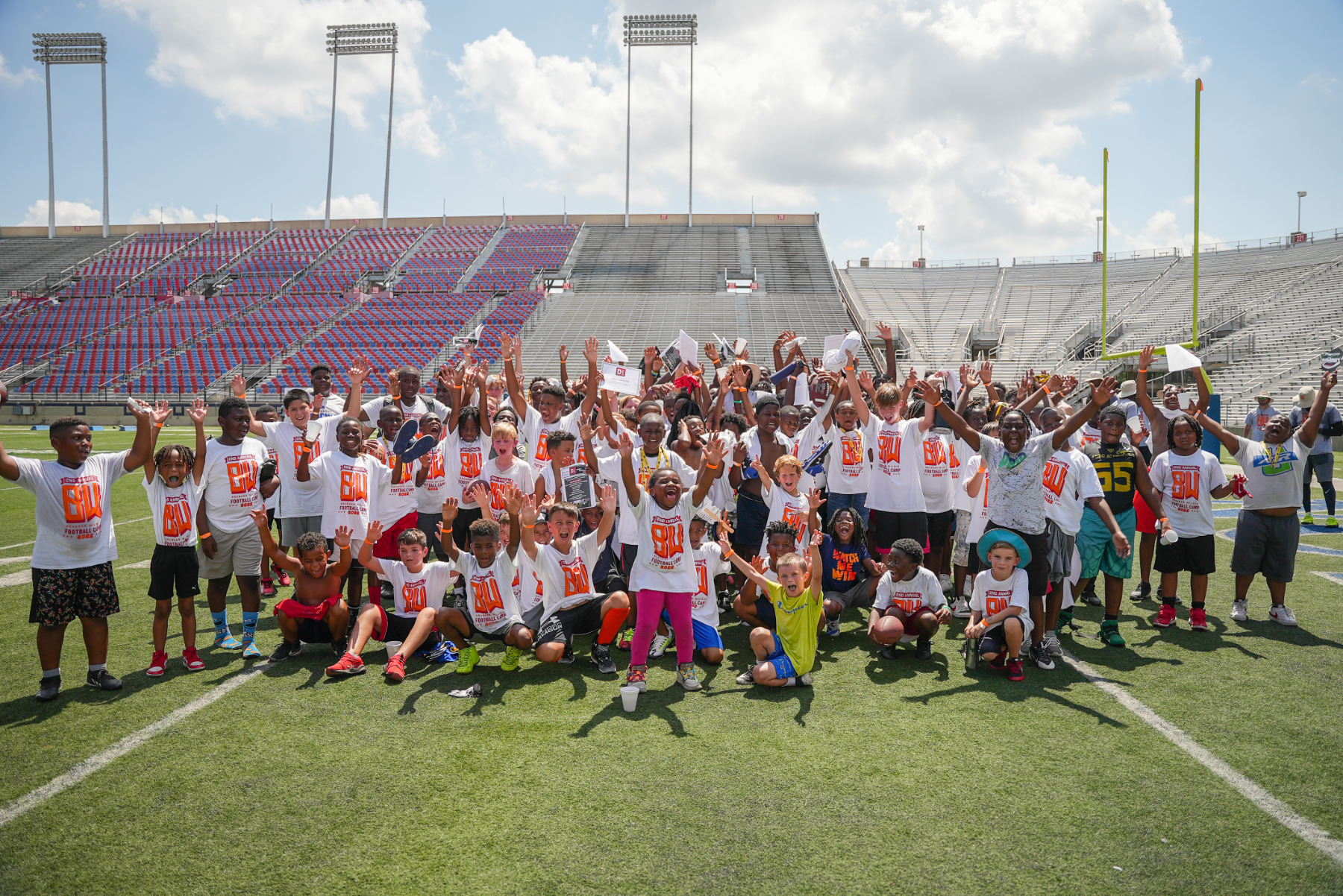 Football camp group photo on the field