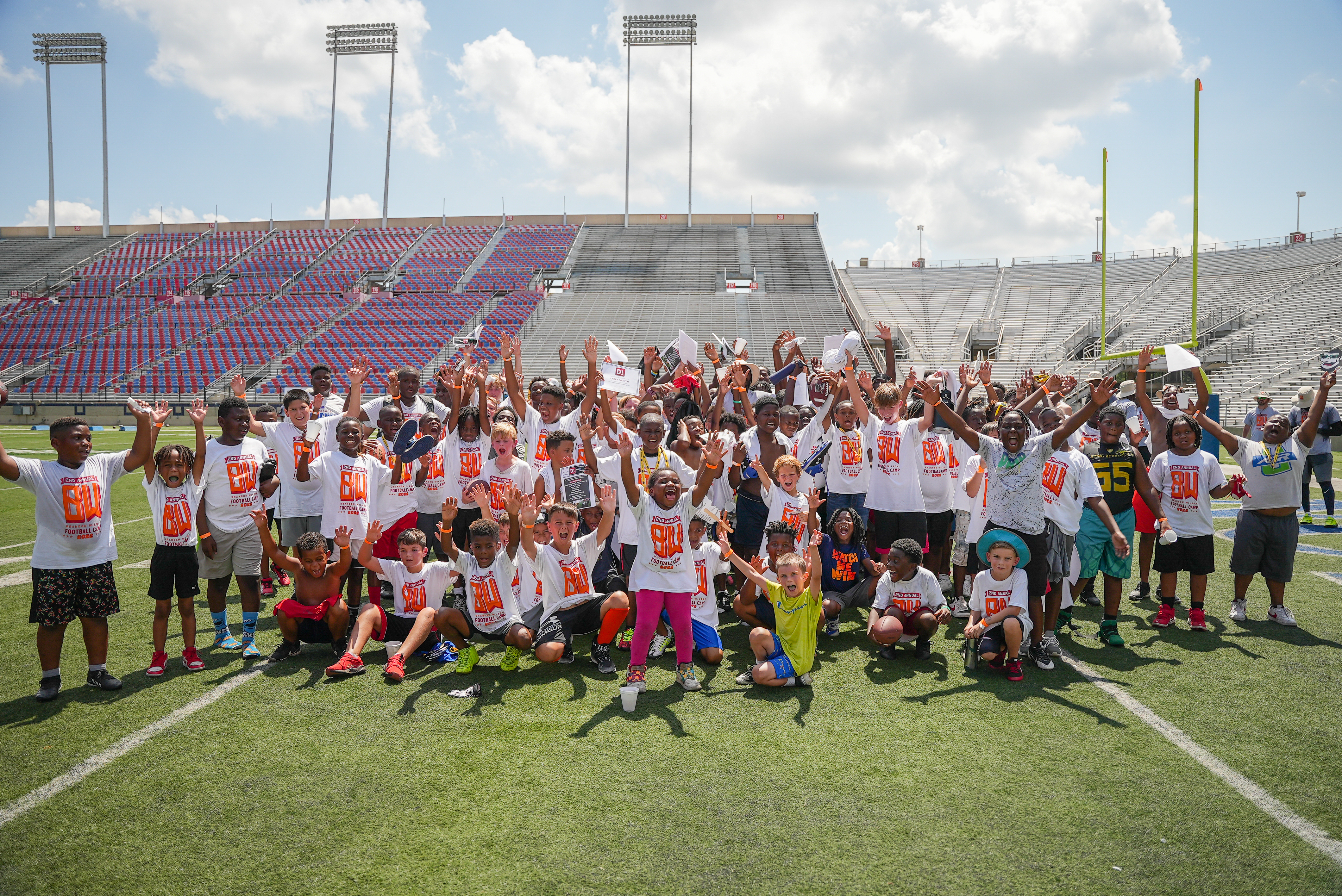 Football camp group photo on the field
